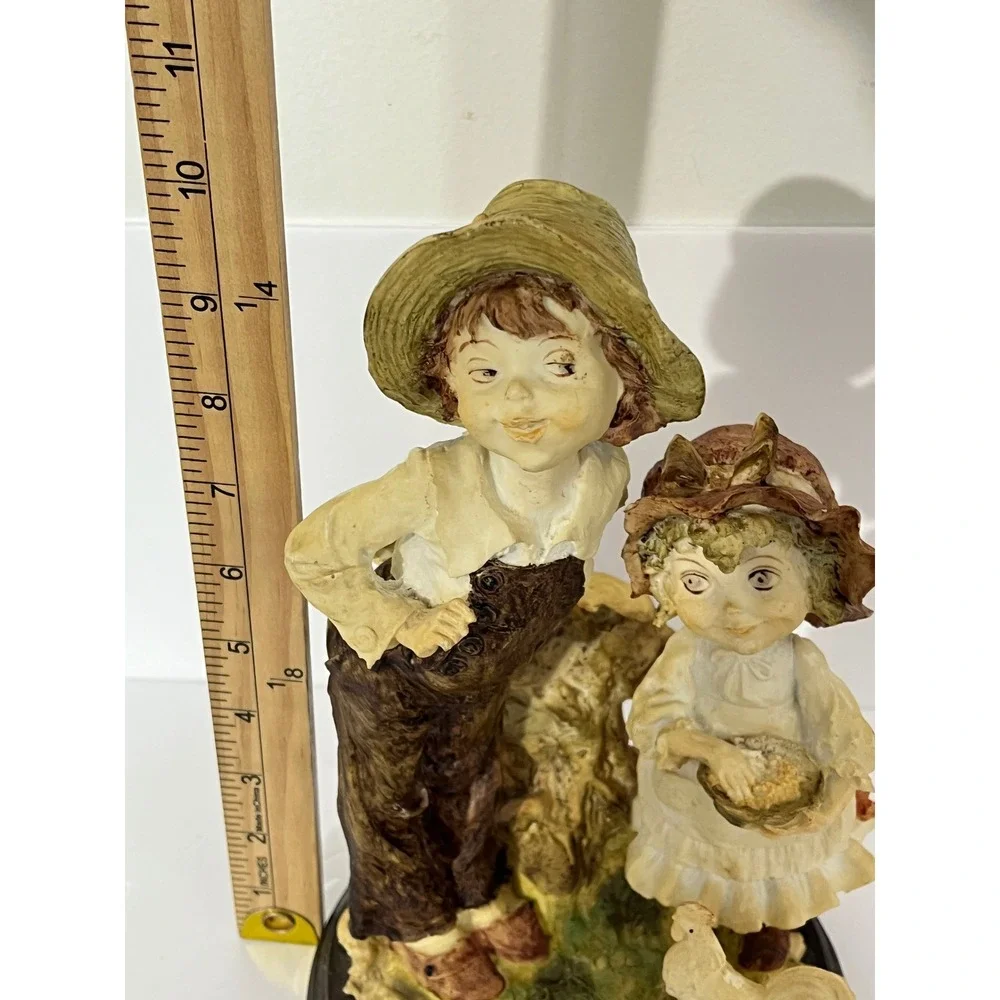 Vintage Boy and Girl‎ Farm Figurine Home Decor Brown Rustic Cottagecore